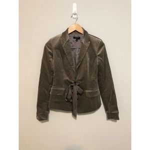 NEW Ann Taylor Velvet Blazer Sash Belt Winter Corporate Goth Romantic Grey 0